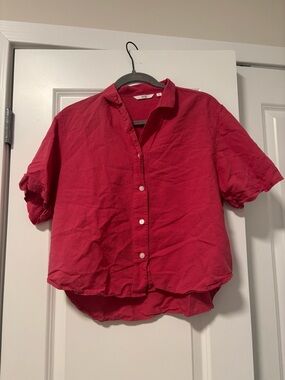 Uniqlo Pink Short-Sleeve Button-Up Shirt